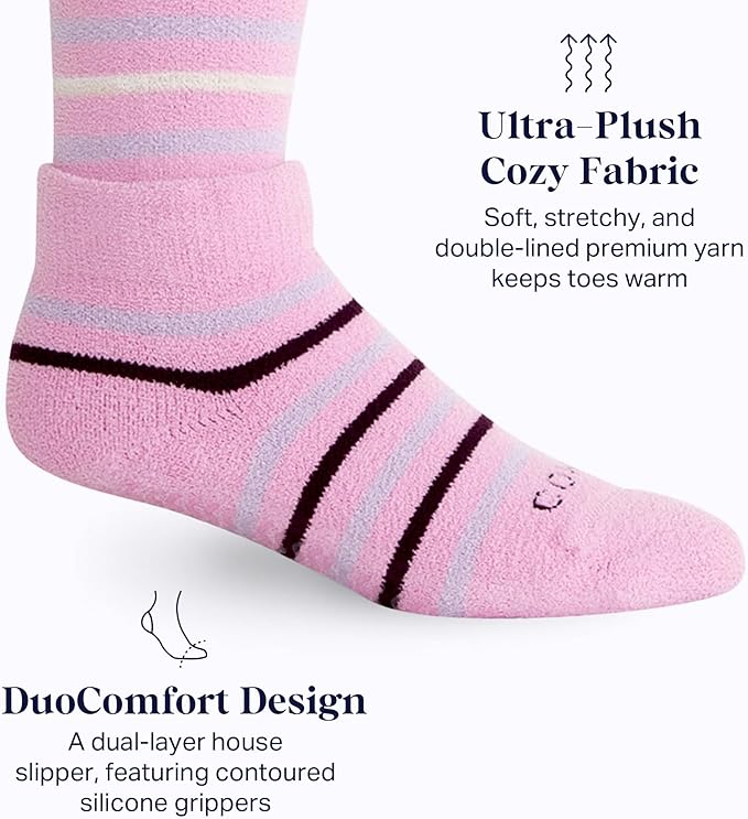Comrad CozyGrip Slipper Socks - 10-15mmHg Graduated Compression Socks - Dual-Layer Knee High Socks with Anti-Slip Grips