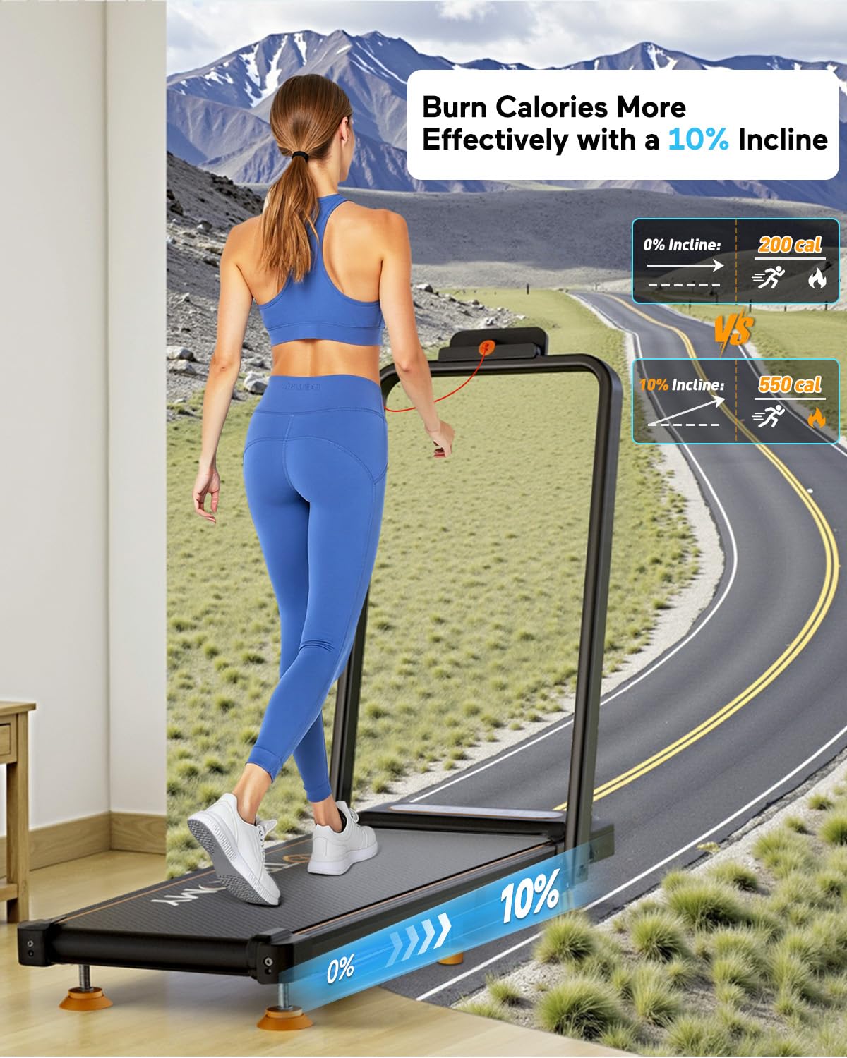 2025 Upgrade Walking Pad Treadmill with 8% Incline & Handle Bar, 3.5HP Portable Treadmill for Home Small, Under Desk Compact Walking Pad 300+lb Capacity, Shock Absorption, 0.6-6mph, Remote, Smart App