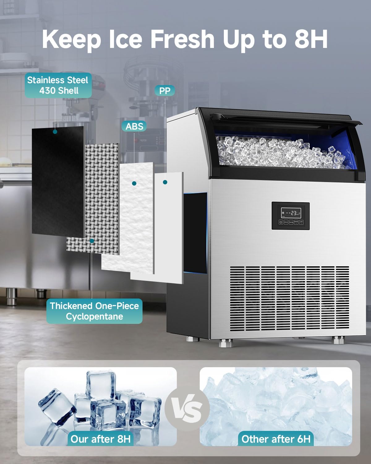 EUHOMY Commercial Ice Maker,350lbs/24H,Stainless Steel Under Counter Ice Machine with Water Filter,44lbs Storage Capacity, 126 Cubes in 8-12 Mins, Freestanding Ice Machine for Home/Bar/Cafe/Restaurant