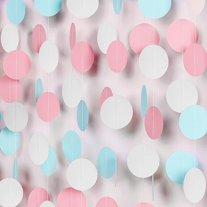 White Blue Pink Party Decorations - Paper Garland Streamer Banner Birthday Decorations Baby Shower Decorations Gender Reve...