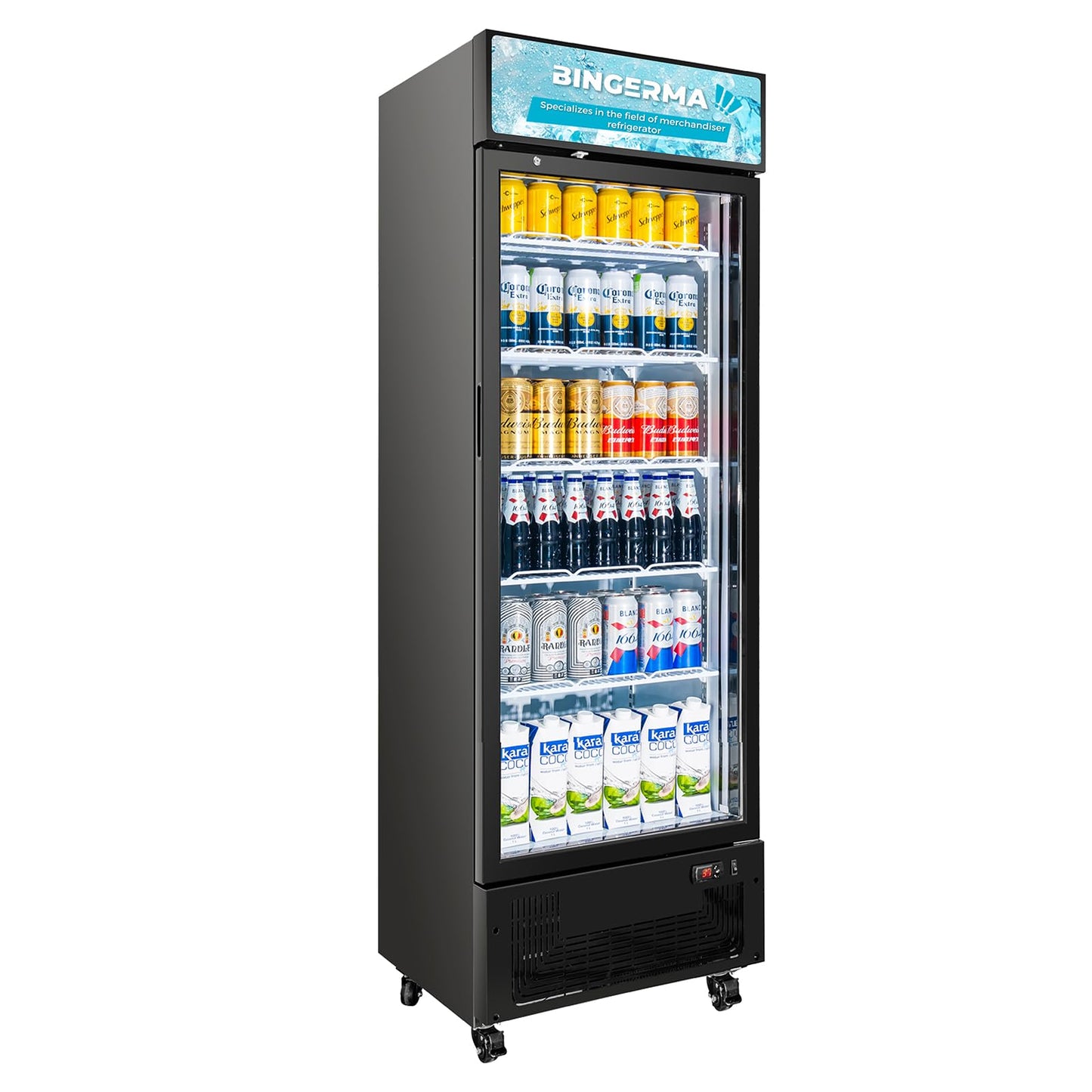 BINGERMA Commercial Display Refrigerator with Glass Door 12 Cu.ft Merchandiser Beverage Cooler Bar Black Drink Fridge for Convenience Stores, Supermarkets,Bars,Offices