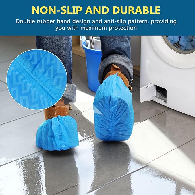 squish 200 Pack Shoe Covers Disposable Non-Slip, Blue Non-Woven Fabric Boot Covers for Indoors Breathable Slip Resistant Durable Boot&Shoes Cover, Protector Covers Fits Virtually Most Shoes