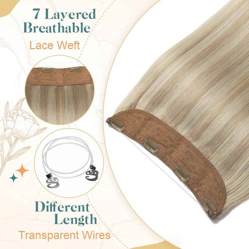 Sindra 85g Wire Hair Extensions Blonde 18 Inch Ash Blonde Mix Bleach Blonde Invisible Wire Human Hair Extensions With Clips Remy W18#18p613