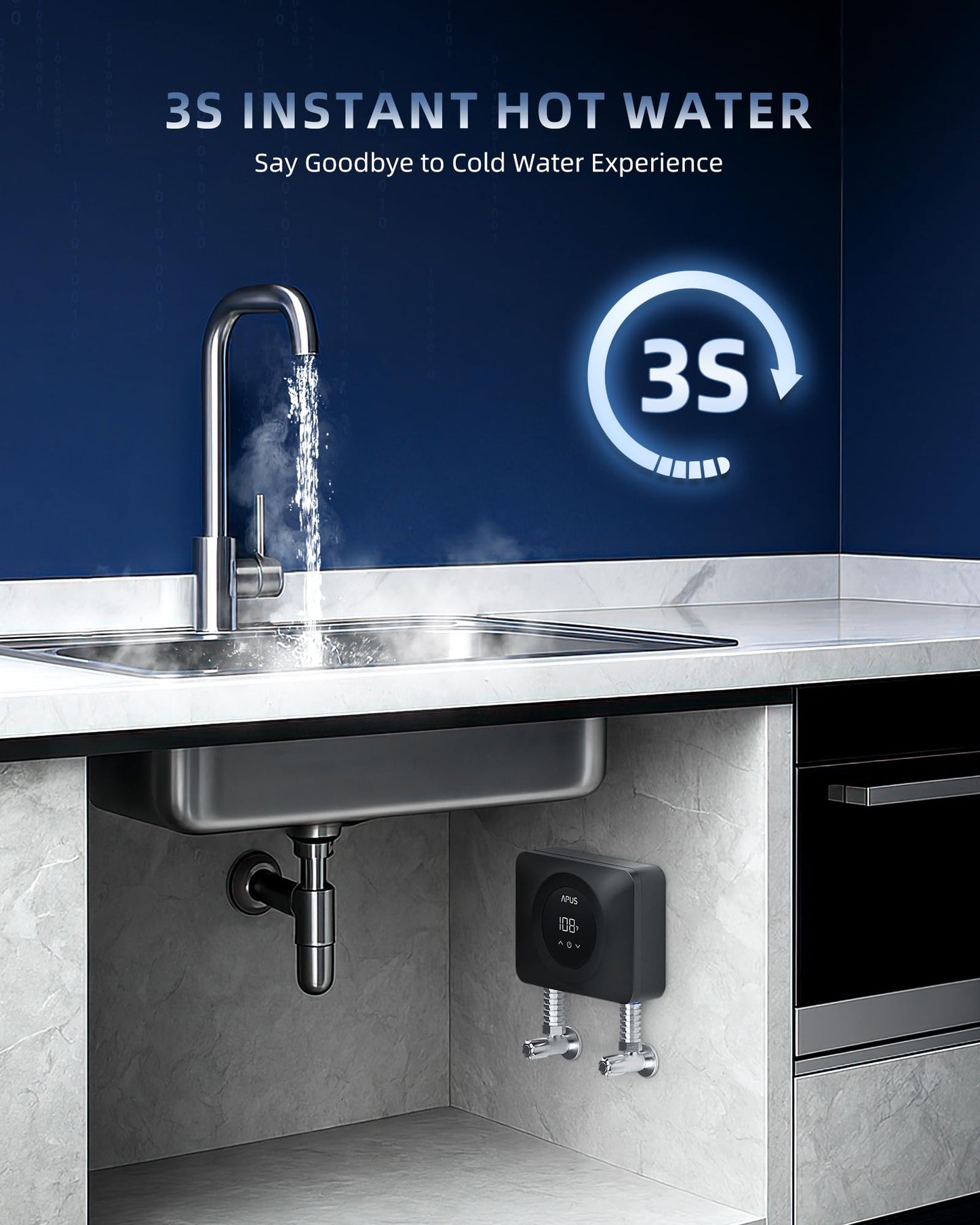 APUS Tankless Water Heater Electric 240V, 4500W Instant On Demand Hot Water Heaters, Under Sink Point of Use Water Heater, LED Digital Display, Ultra Compact for Kitchen, Bathroom, Laundry,Black