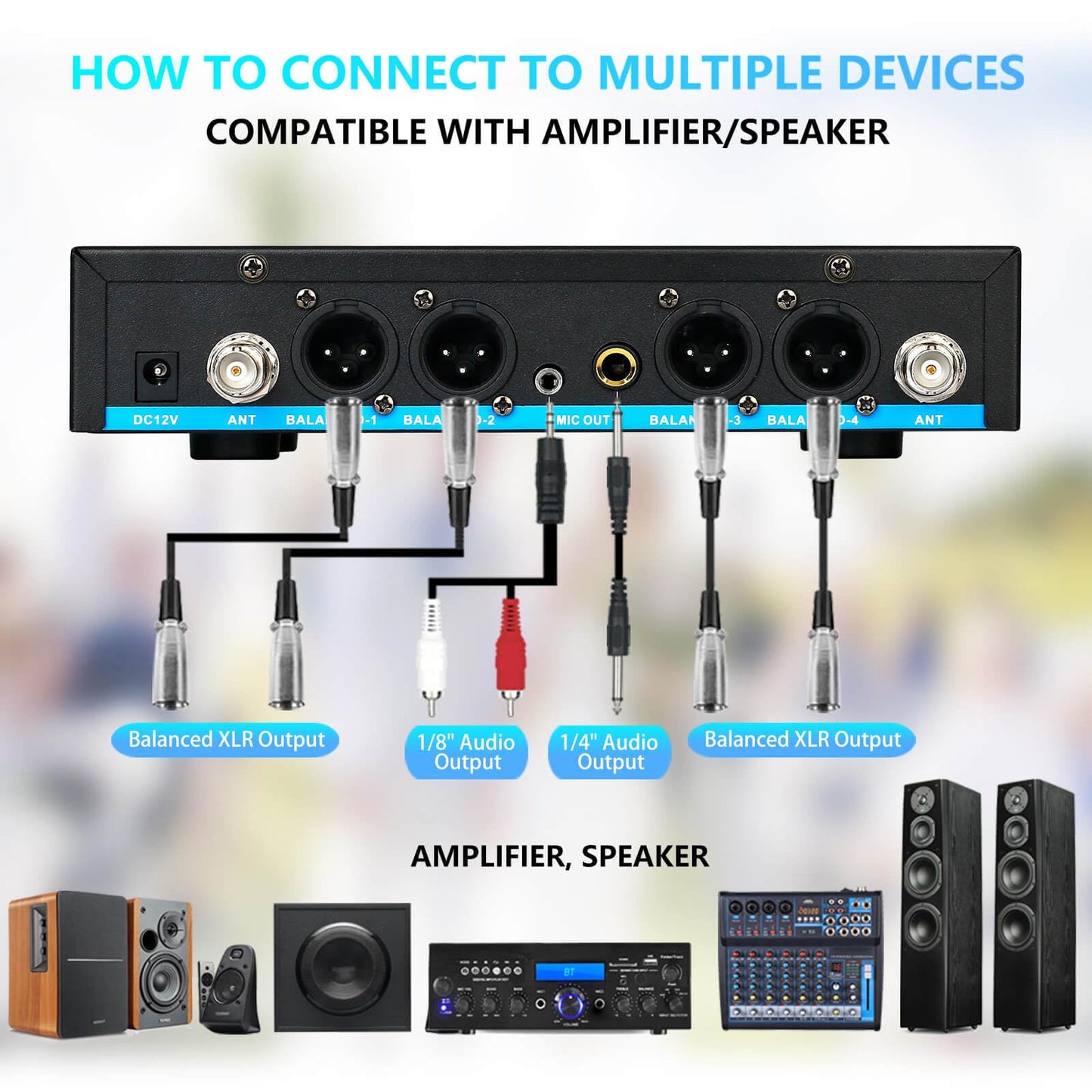 ZERFUN Rechargeable Wireless Microphone System 4 Channel Pro, UHF Metal Handheld Headset Lavalier Lapel Mics Cordless for Church Karaoke Singing with Volume Control, 4x50 Frequency(G8)