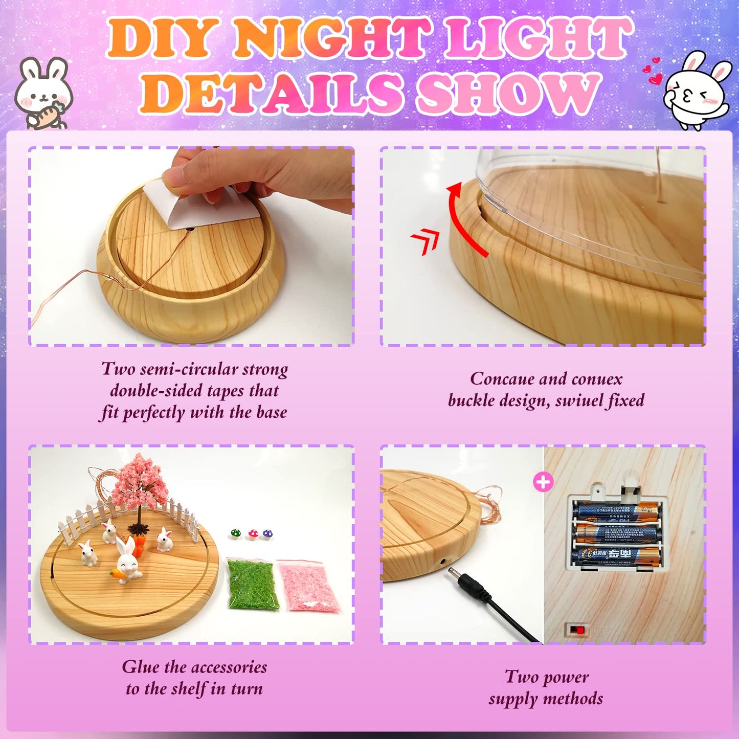 LEFJUBAW Make Your Own Night Light, Rabbit DIY Kits for Girls Creative Magic Night Light USB Upgrade Edition Bunny Toys, Arts and Crafts Lamp Project for Girls, Gifts for 4 5 6 7 8 9 10 Year Old Girl
