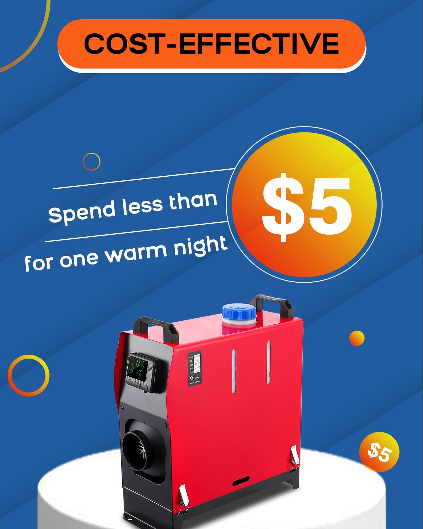 GarveeTech 12V 5KW All-in-One Diesel Air Heater, Parking & Camping Heating with LCD Display & Remote Control, Fast Heating for RV Truck, Boat, Bus, Car Trailer, Motorhomes, Caravans, 5 L