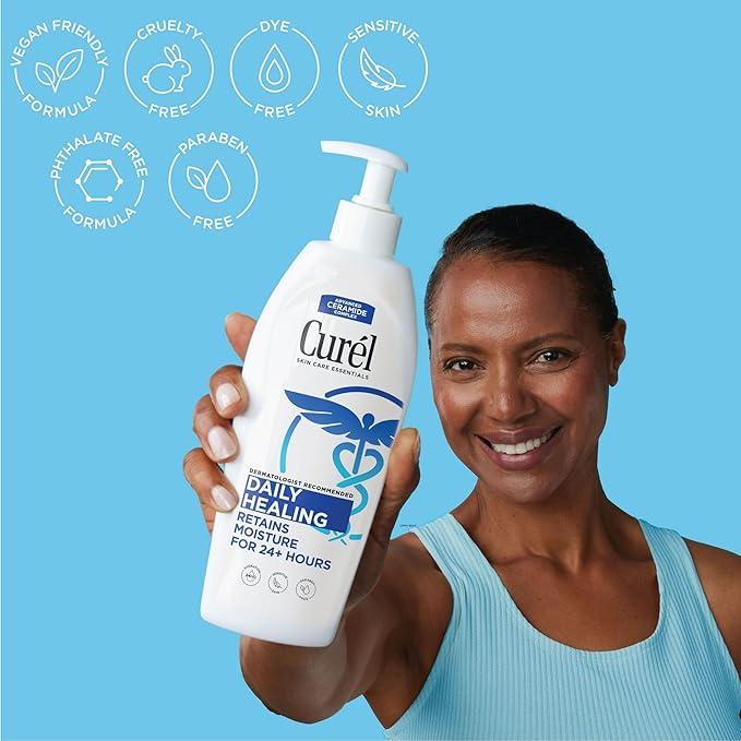 Curel Daily Healing Body Lotion for Dry Skin, Hydrating Body Lotion with Advanced Ceramides Complex, Dermatologist Recommended, 13 Oz, Pack of 3