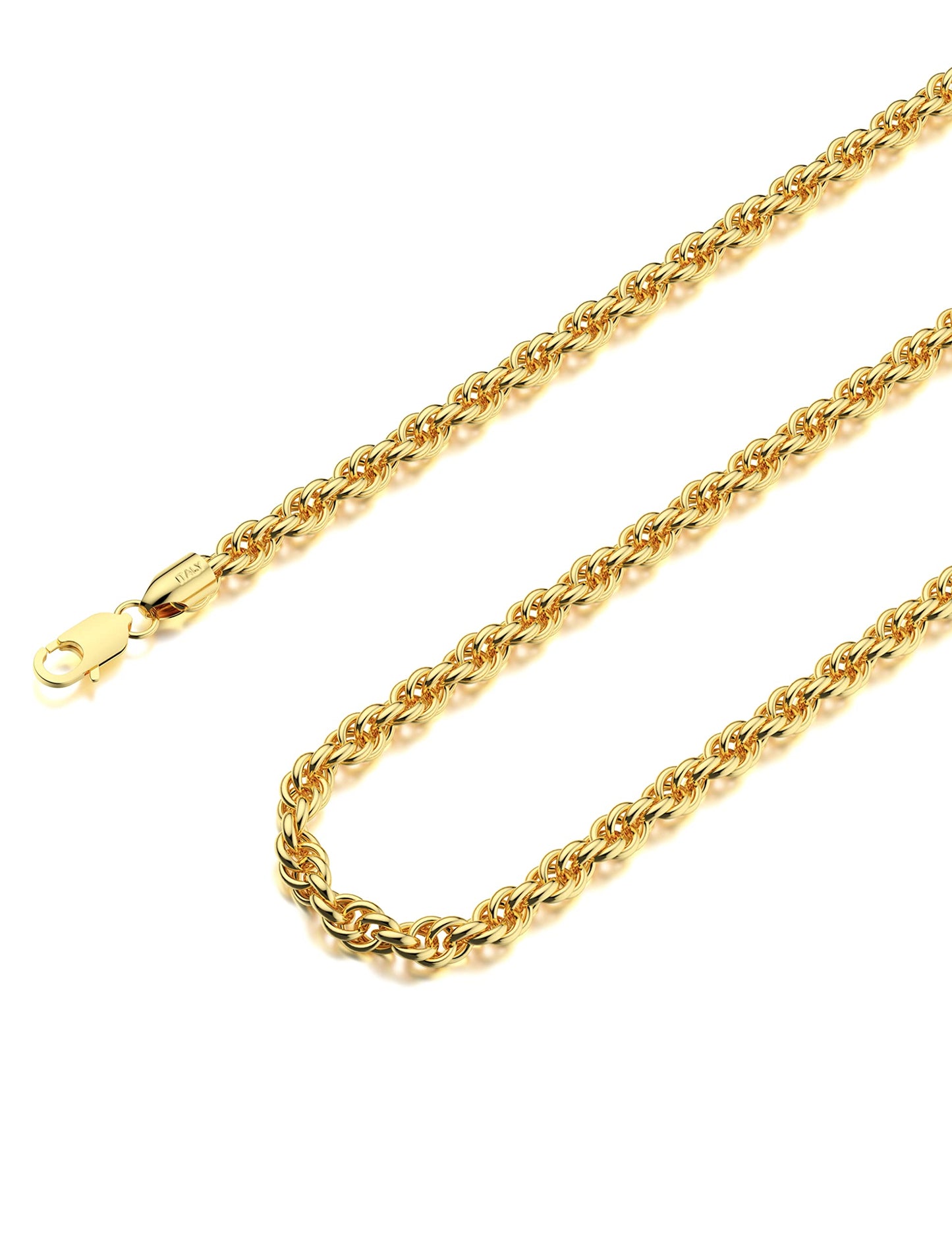 Waitsoul 925 Sterling Silver Rope Chain Lobster Clasp 2.5mm Gold Plated Chain Necklace for Men Women Necklace Chain 26 Inch