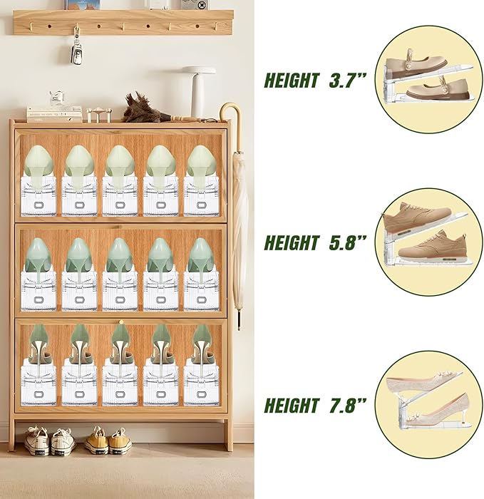 Shoe Slots Organizer,10 Pack Transparent Shoe Stacker Adjustable Shoe Slot Organizer Space Saver Shoe Rack Holder Shoe Storage Organizers for Closet,Transparent