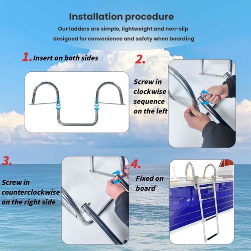 Pontoon Boat Ladder, Stainless Steel 3 Step Telescoping Boat Boarding Ladder with Wide Steps, Folding Boat Swim Ladder,Dock Ladder with Hand Railings Heavy Duty