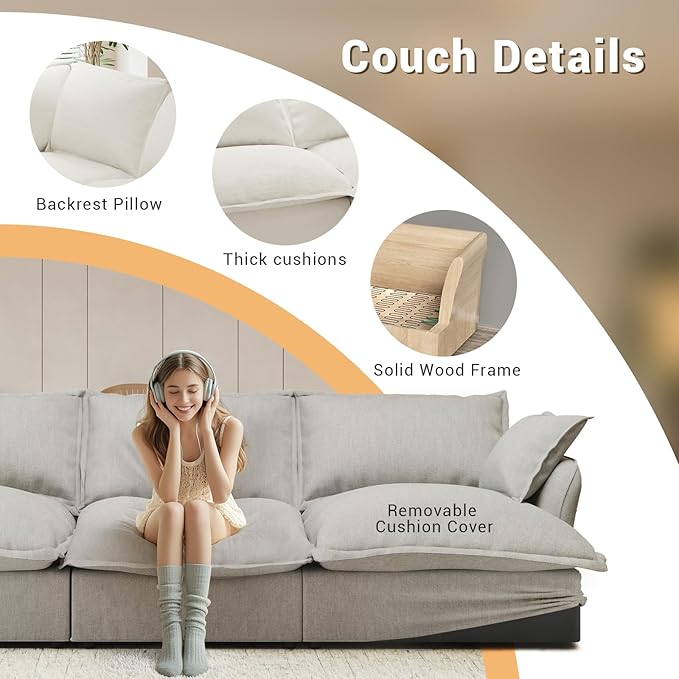 Intuition Decor Cloud Modular Sectional Sofa,82" Down Filled Comfort Comfy Sofa Couch with Cushion Covers Removable Extra Deep Seats,Couch for Living Room Apartment Office