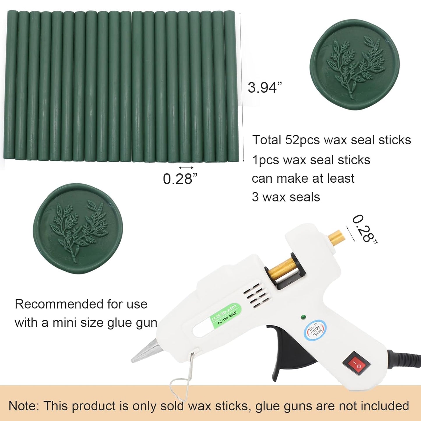 52pcs Olive Green Wax Sealing Sticks, Andotopee Glue Gun Wax Seal Sticks for Wax Seal Stamp, Premium Sealing Wax for Envelope Seal Wedding Invitation Craft Adhesive, Great Gift Ideas (Mini Size)
