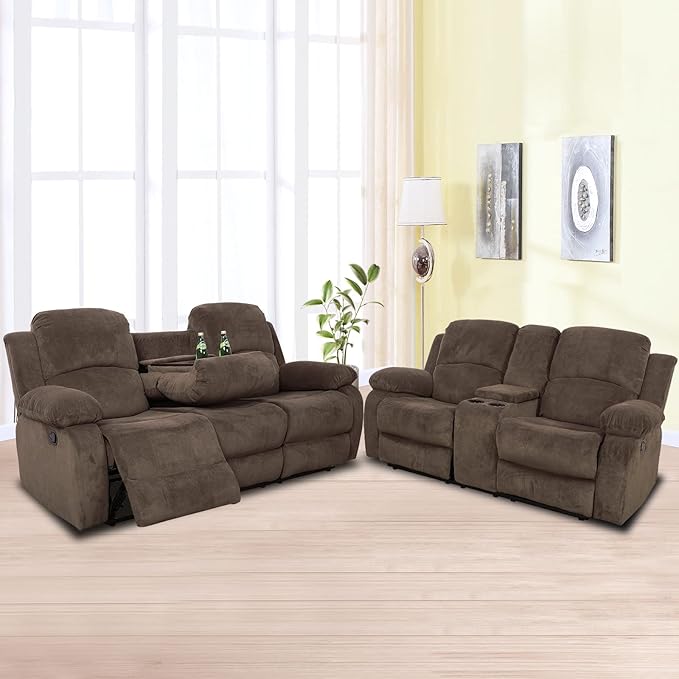 A Ainehome Living Room Furniture Set Leather Recliner Sofa Set Loveseat Chair Furniture Sofa Set for Living Room/Small Space/Rv/House/Office/Theater Seating (A-Taupe Brown Corduroy,Sofa+Loveseat)