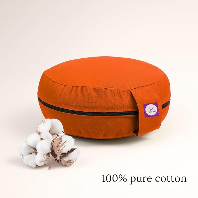Yogikuti Meditation Cushion – 100% Pure Cotton Zafu for Comfortable Meditation & Yoga – Floor Sitting Pillow for Mindfulness & Support