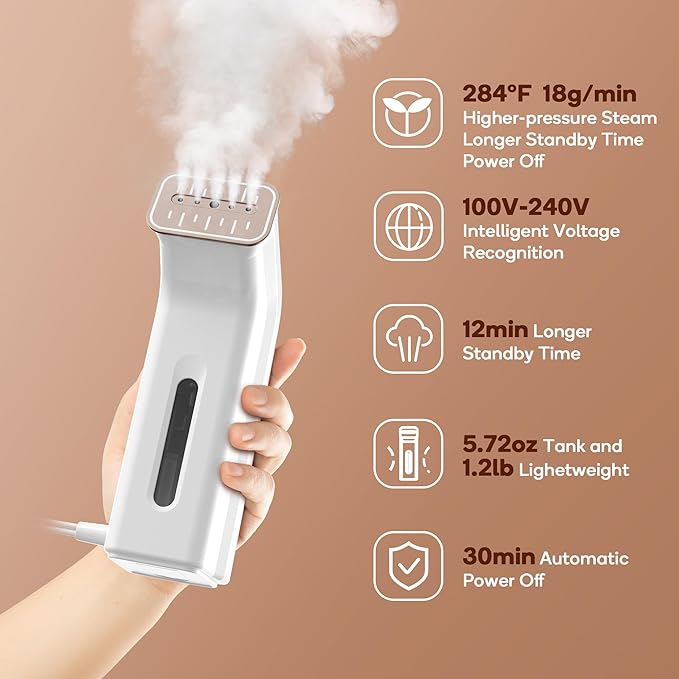 Travel steamer for clothes,100V-240V dual voltage steamer & iron 2 in 1,integrated 170ml tank 25s fast heat-up,1.2lbs portable fabric iron,handheld steaming wrinkles remover for garments(Panda colors)