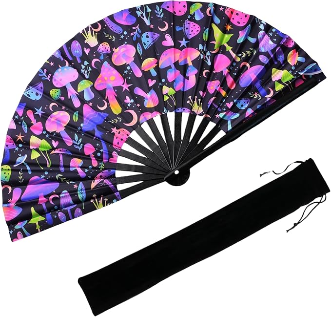 YKuzLx 13‘’ UV Glow Large Rave Fan for Men Women, Rave Essentials, Decorative Folding Hand Fan for Party, Home Decoration,...