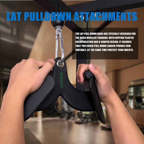MARSAFIT LAT Pull Down Bar Press Down Exercises Home Gym Fitness Rowing T-bar V-bar Pulley Cable Machine Attachments, Bicep Curl Tricep LAT pulldown Bar Back Strength Training Handle Grips (Model 1)