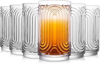 INSETLAN Set of 6 Vintage Glassware - 14 oz Water Drinking Glasses, Art Deco Ripple Glass Cup, Cocktail Glasses, for Bar B...