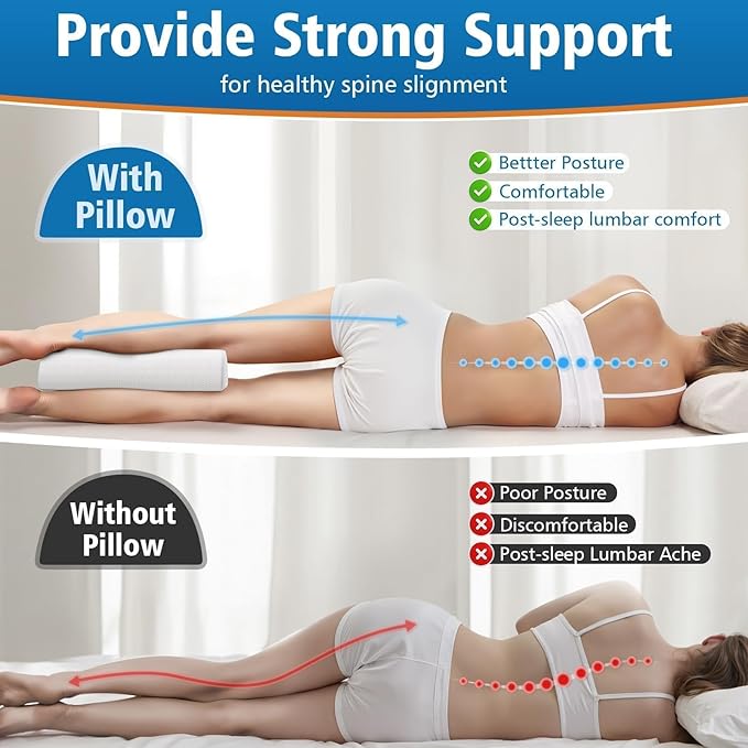 Large Knee Pillow for Side Sleepers, Half Moon Memory Foam Bolster Pillow for Legs,Ergonomic Design Wedge Elevation Pillow for Side & Back Sleeping,Under Knee Support,Foot,Ankle, Lumbar,White - 2 Pack