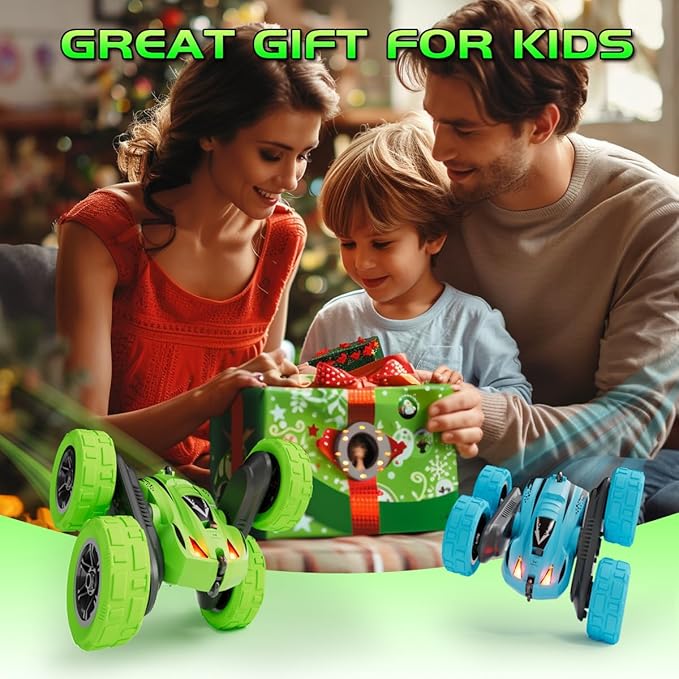Remote Control Car,Stunt RC Cars Double Sided 360° Rotating RC Crawler,2.4Ghz All Terrain 4WD Off Road Monster Truck Car Toy for Kids Gifts for Boys Girls (F-Blue-Head Light)