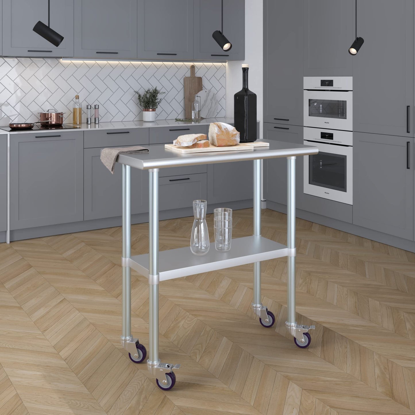 AmGood 18 in. x 36 in. Stainless Steel Work Table with Wheels | Metal Kitchen Food Prep Table | NSF