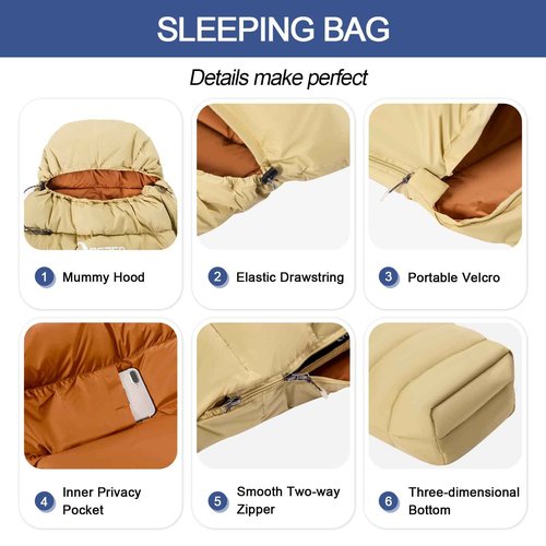 QEZER Ultralight Down Sleeping Bag for Adults 37-60 Degree F with 600 Fill Power, Compact Summer Sleeping Bag for Backpacking, Hiking and Camping