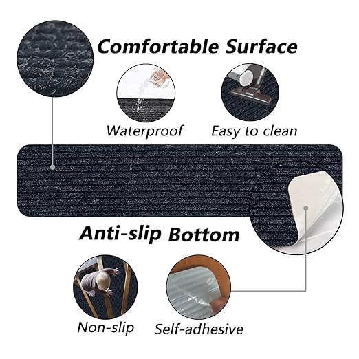 Non-Slip Stair Treads, 7.8" X 30" (7-Pack) Stair Runner Indoor Outdoor Mat, Grey Slip Resistant Stair Tread Mats Step Covers Pads for Elders, Kids and Pets (30" x 7.8", Grey)