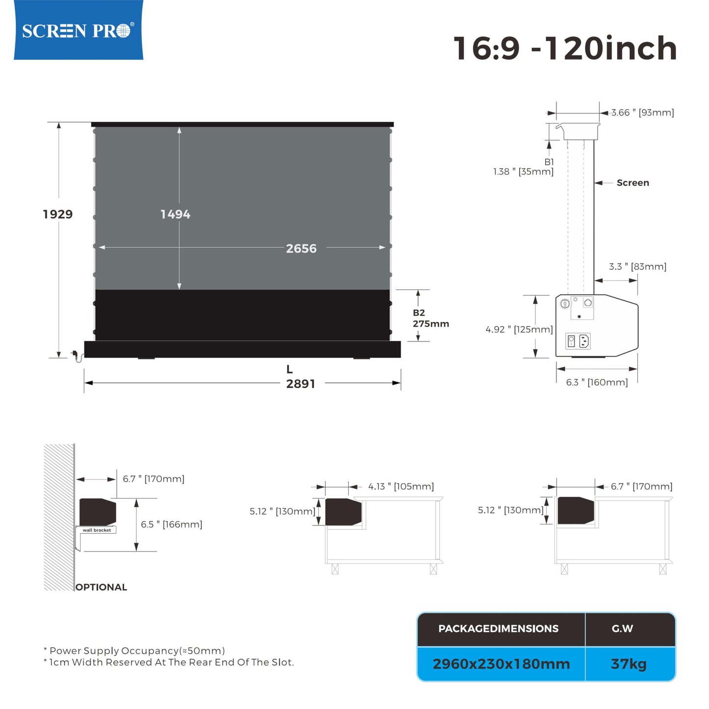 SCREENPRO 120 inch Non-Tensioned Floor Rising Projector Screen, Motorized Self-Rising ALR Projector Screen with Remote, 16:9 Electric Home Theater Screen for 4K Ultra Short Throw Laser Projector