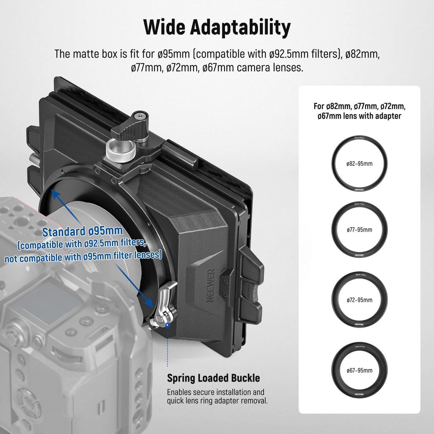 Neewer Mini Matte Box With Two 4X5.65 Filter Trays, 4 Circular Lens Adapters, Carbon Fiber Top Flag, Compatible With Smallrig Ac