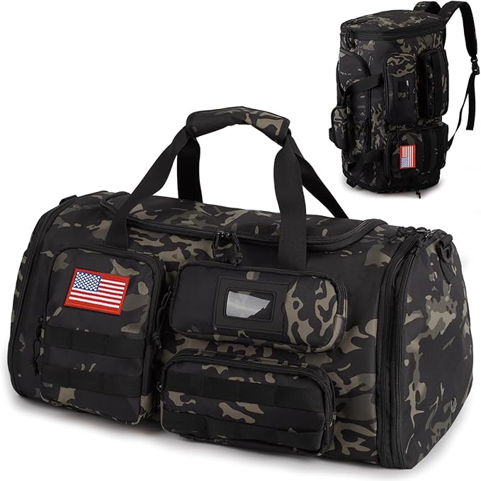 Expandable Gym Bag For Men,Tactical Large 3 in 1 Sports Duffle Bag With Shoes Compartment,Water Resistant Sports Gym Tote ...