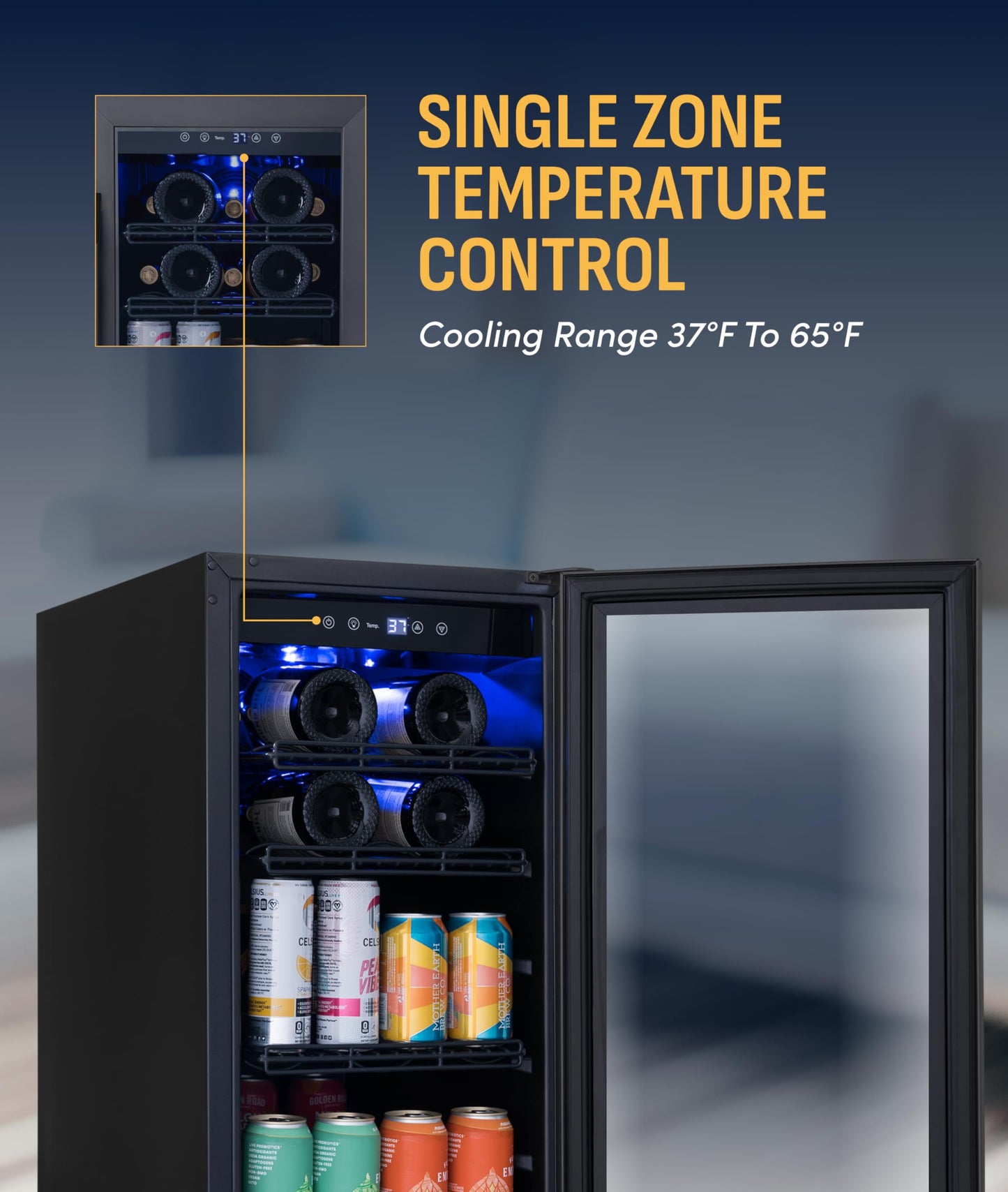 NewAir 15" Single Zone Beverage & Wine Fridge | Beverage & Wine Refrigerator for 33 Bottles / 80 Cans | Freestanding or Built-In Under Counter Mini Fridge for Beer, Wine & Soda | Black Stainless Steel