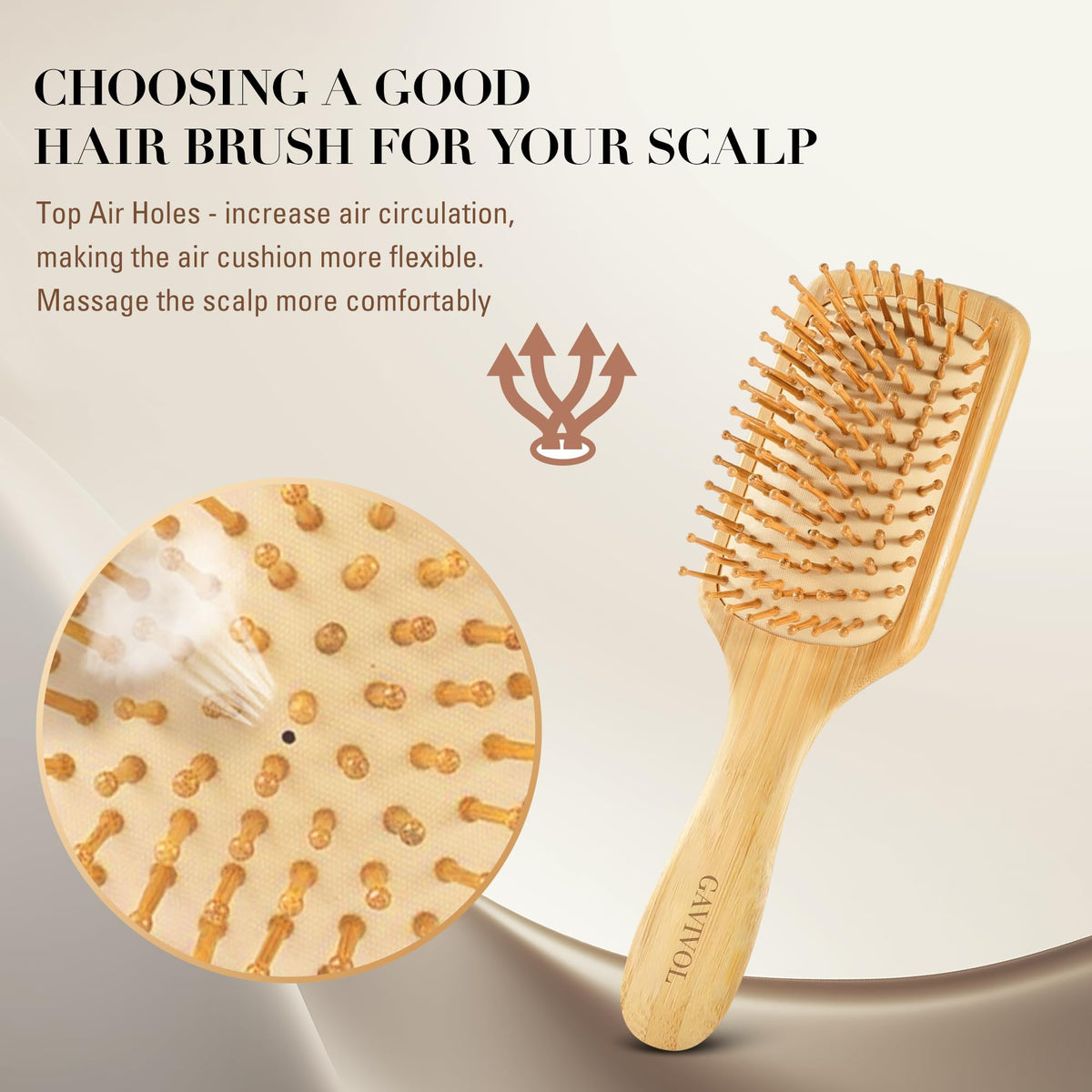 GAVIVOL Bamboo Hair Brush, Paddle Detangling Brush for Scalp Massage & Hair Growth, Anti-Frizz & Static-Free, for Thick, Thin, C