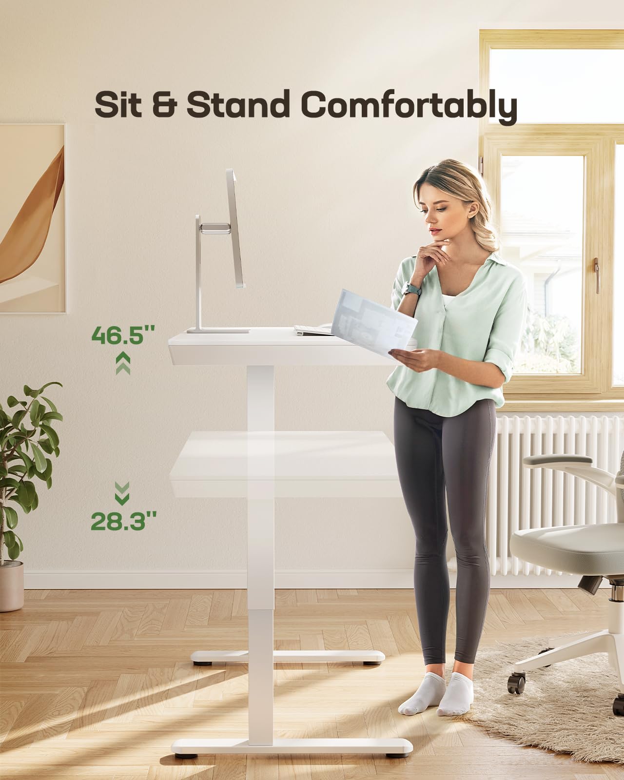 Marsail Electric Standing Desk with Drawers,48 x 24 inch Height Adjustable Standing Desk, Whole-Piece Table with Storage & USB Charging Ports, Small Computer Desk for Home Office White