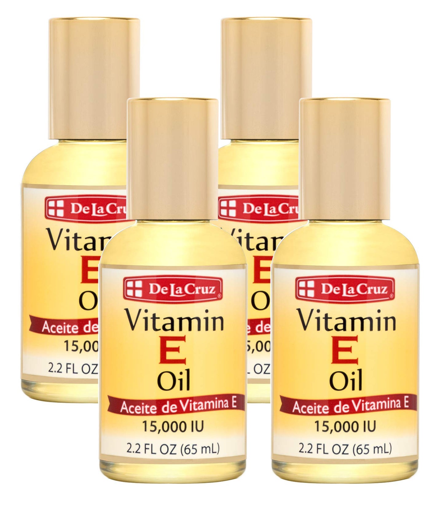 De La Cruz Vitamin E Oil, Vitamin E Oil with Safflower for Skin, Hair, Face and Body, 2.2 FL. OZ. (4 Bottles)