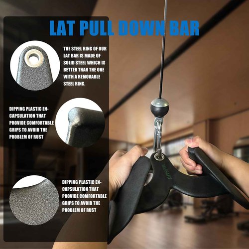 MARSAFIT LAT Pull Down Bar Press Down Exercises Home Gym Fitness Rowing T-bar V-bar Pulley Cable Machine Attachments, Bicep Curl Tricep LAT pulldown Bar Back Strength Training Handle Grips (Model 1)
