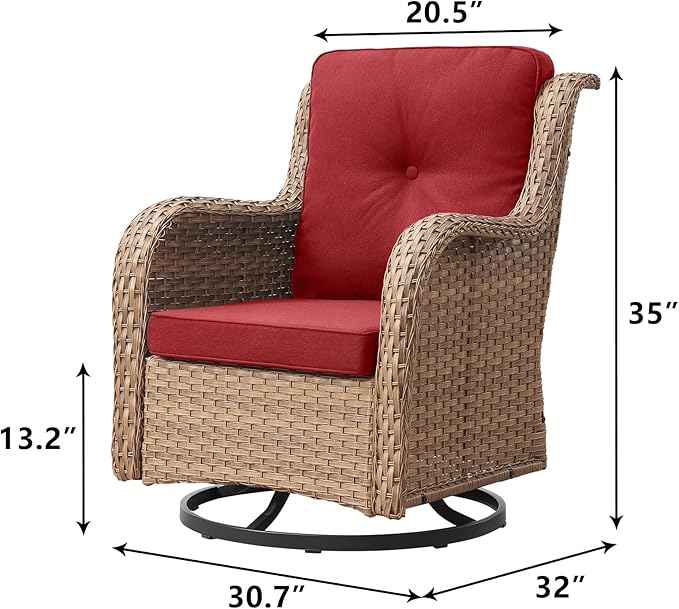 Rilyson Patio Chairs Wicker Outdoor Chair - 4 Piece Rattan Swivel Rocking Chairs Set Patio Glider Rocker Chair for Porch Deck Garden Backyard(Yellow/Red)