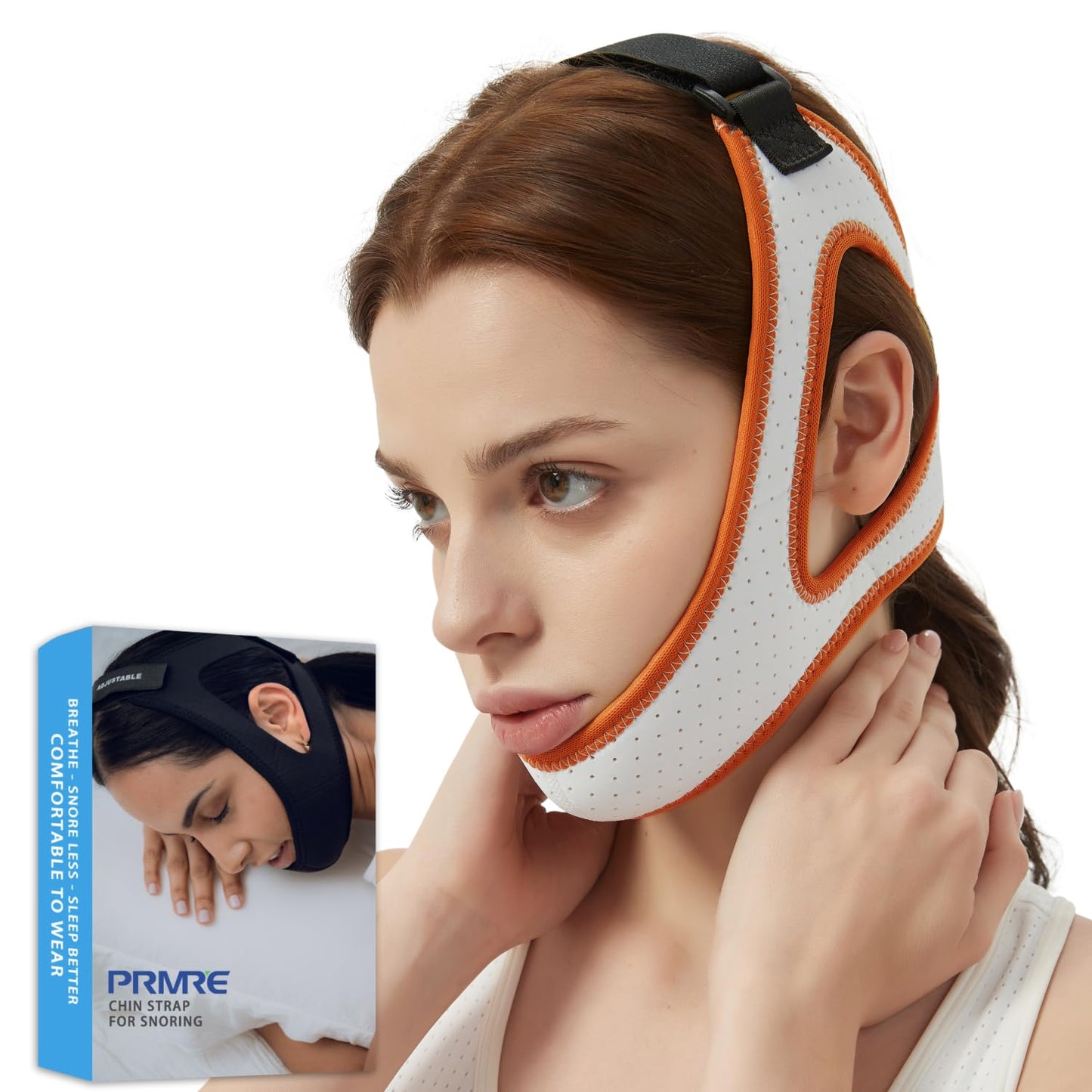 Double Adjustable Chin Strap for CPAP Users - Breathable and Snoring Solution Stop Snoring Chin Strap - Better Sleep Chin Strap for Snoring for Men and Women (Orange)