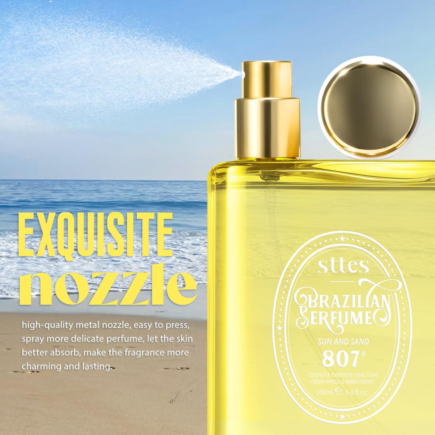 Sttes Perfume 807# (SUN AND SAND) – Eau De Parfum 100ml (3.4 fl oz) – Coconut Milk, Warm Sand, Vanilla
