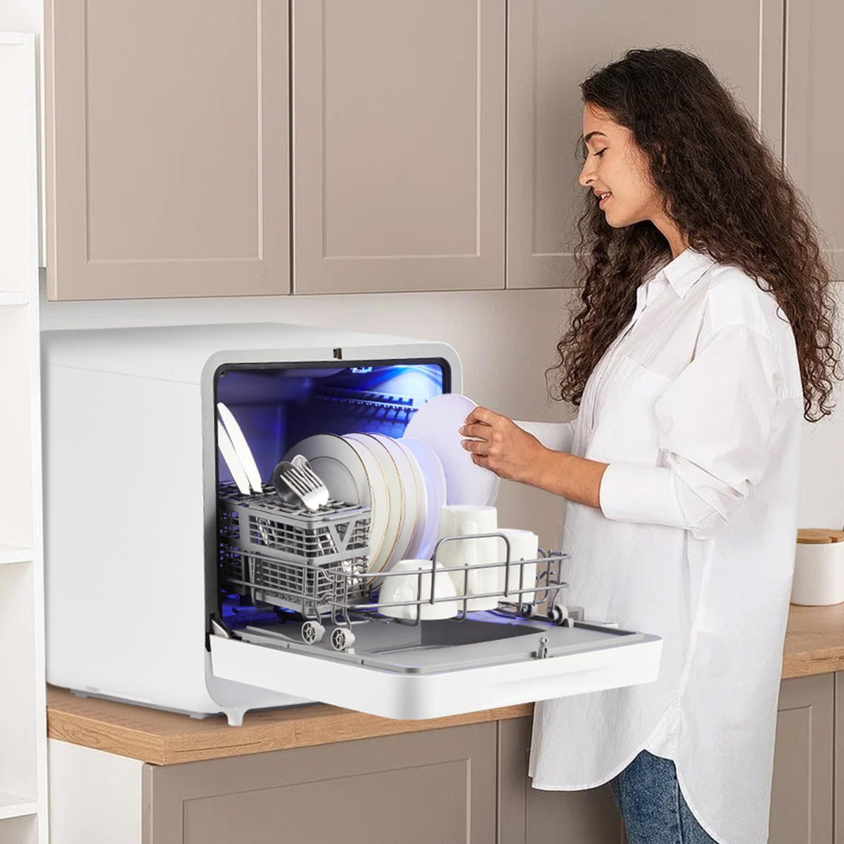 TROPOW Portable Dishwasher Countertop Compact Dishwashers with 5L Built-in Water Tank, Mini Tabletop Dishwasher with 6 Modes, 162°F High-Temp, Air-Dry Function, Faucet & Self-Priming Water Inlet Modes