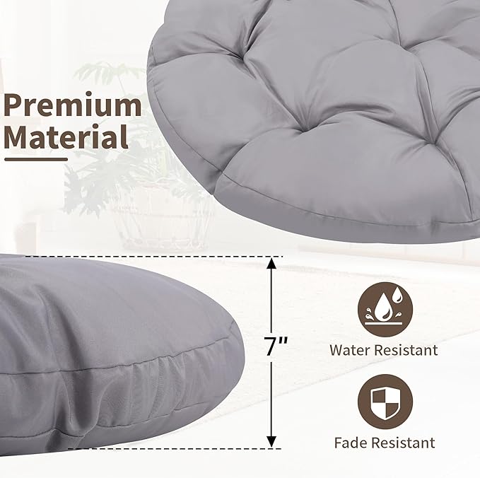 40" Ergonomic Wicker Papasan Chair, 360° Swivel Indoor Outdoor Rattan Chair with Soft Thick Cushion, Ideal for Living Room, Bedroom, Reading Room, Grey Frame with Light Grey Cushion