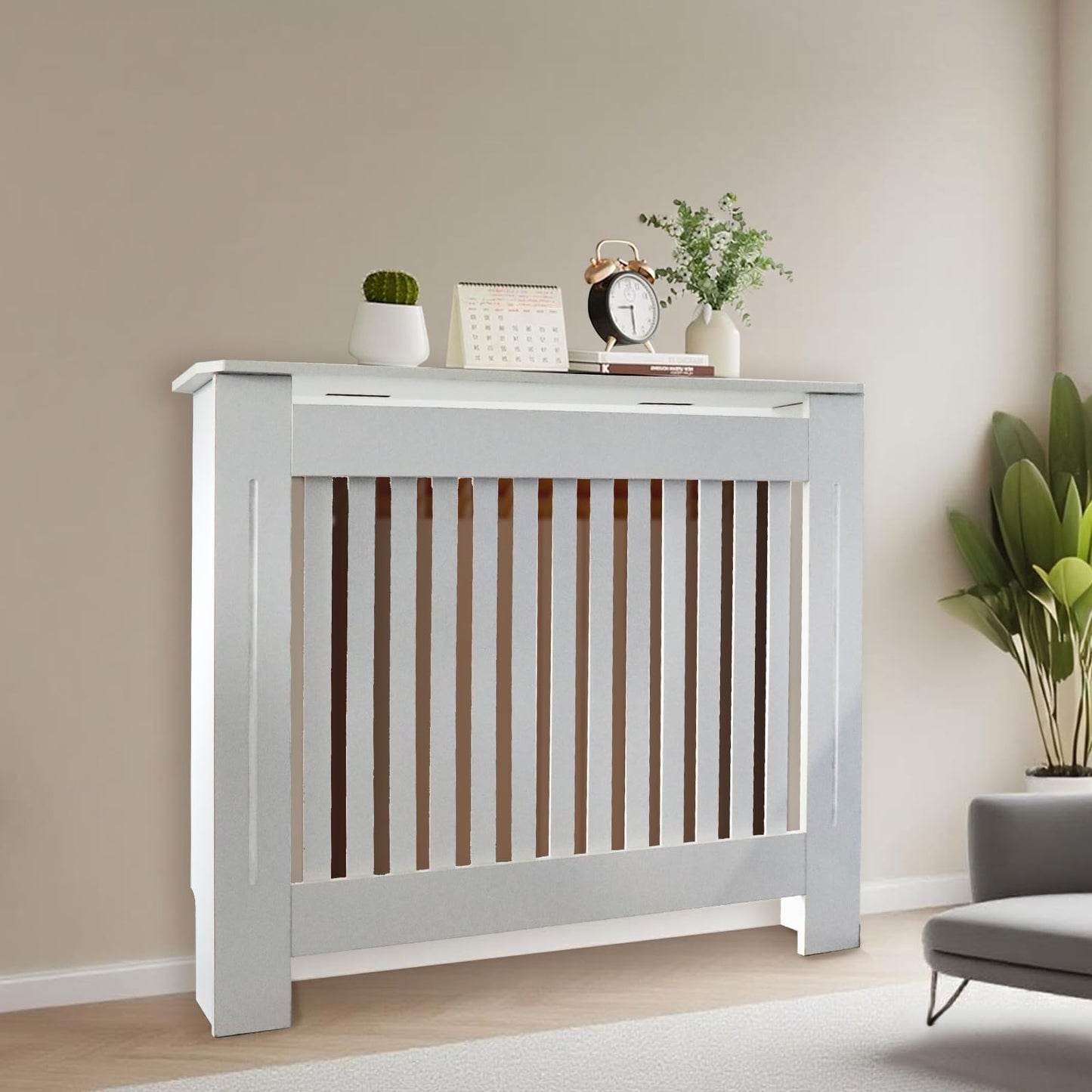 DOLEMODUO Radiator Cover Cabinet - 44"x36"x 7.5" Solid Wood Heater Enclosure Shelf with Top, for Home Decor and Safe (White)