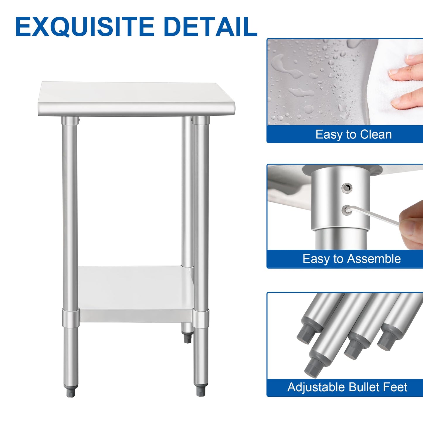 HARDURA Stainless Steel Work Table Commercial 18×24 Inches Kitchen Prep Table and Heavy Duty Commercial Workbench NSF 430 with Undershelf and Galvanized Legs