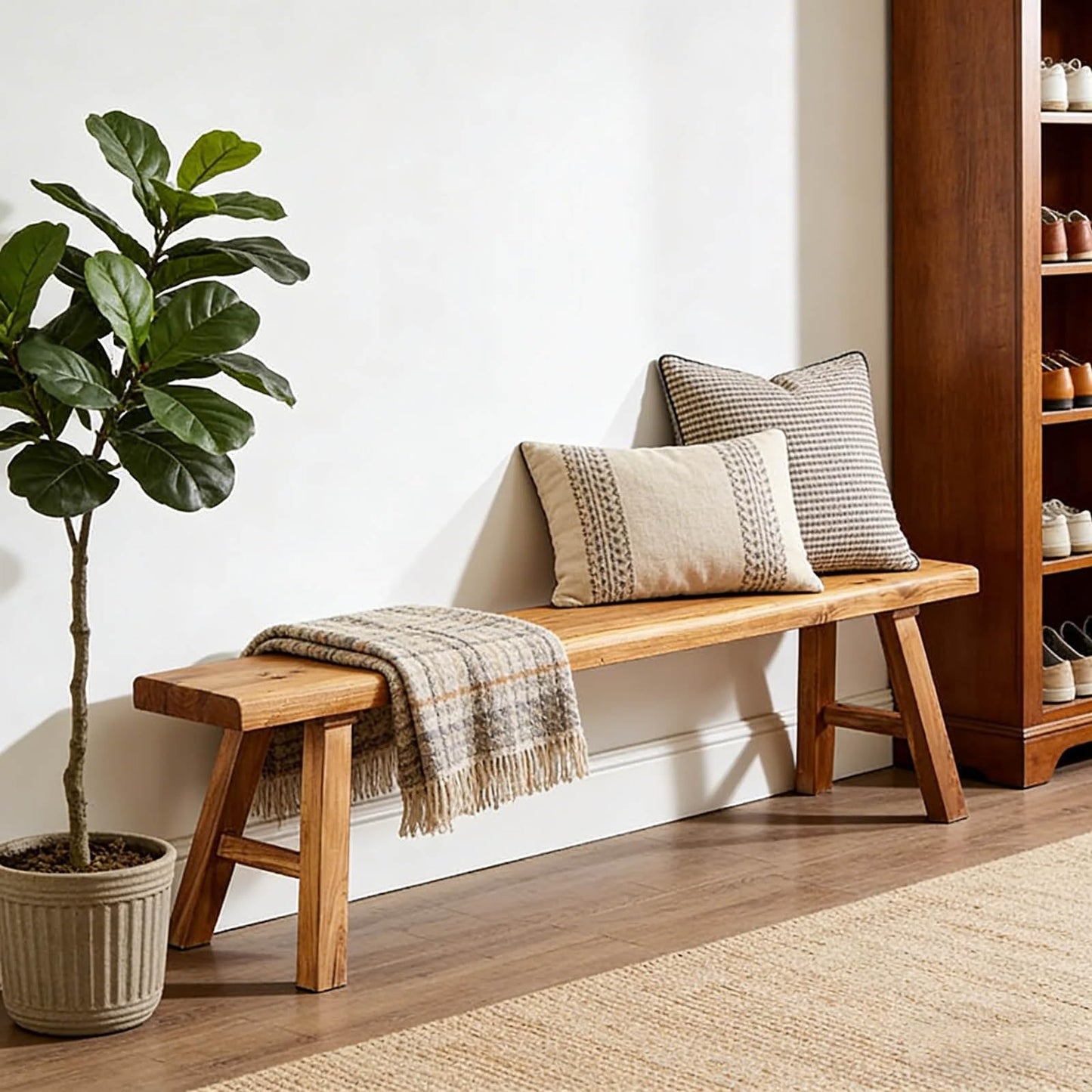 Narrow Entryway Bench Farmhouse Wood End of Bed Bench 20" 32" 39" 47" 55" 63" 71" 79" Sturdy Stable Skinny Long Benchs for Bedroom Hallway Dining Room Porch Easy to Assemble Natural Finish(55")