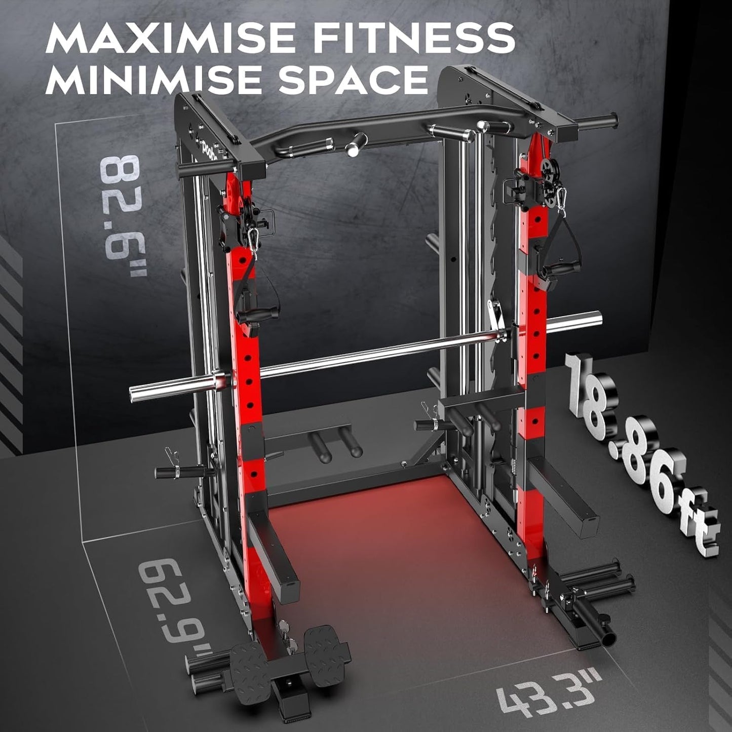 pooboo Multi-Functional Machine Power Cage, 2000LB Squat Rack, LAT-Pull Down System, Dual Pulley Cable Crossover System, Home Gym Workout Machine with Strength Training Attachments (P43 Pro Max)