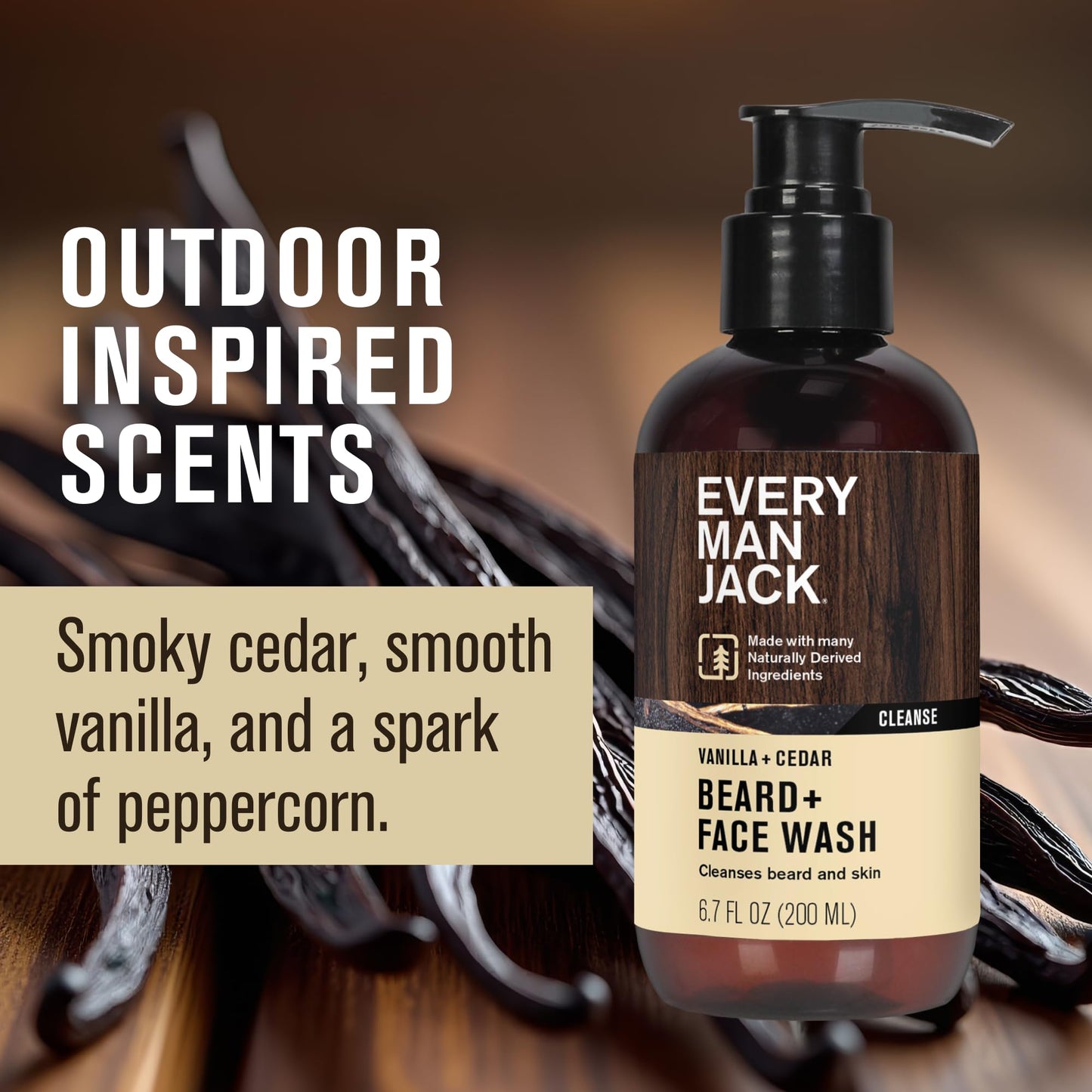 Every Man Jack Beard + Face Wash - Vanilla & Cedar Fragrance - Cleans & Softens Your Beard and Skin - Naturally Derived w/Aloe a