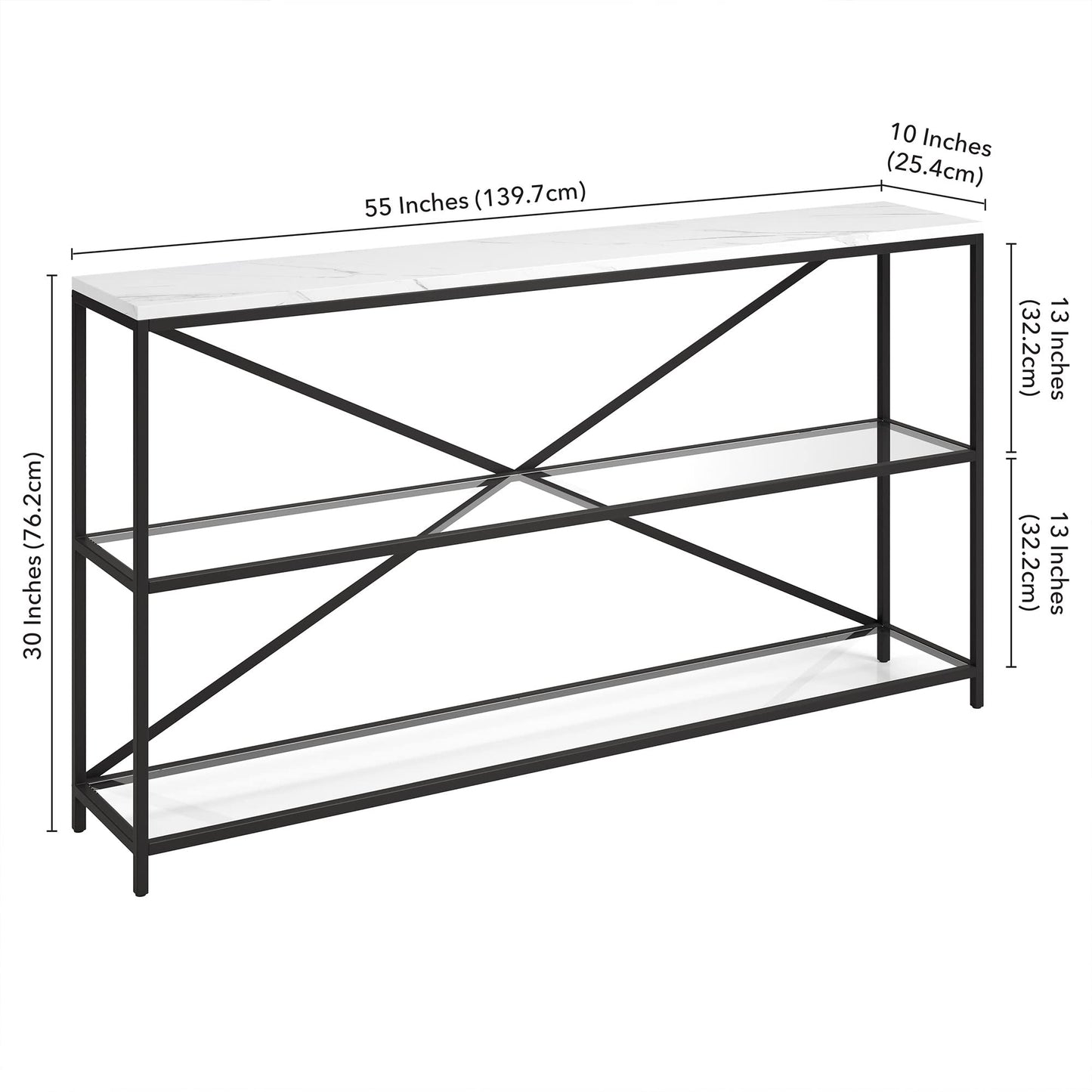 Fionn 55" Wide Rectangular Console Table with Faux Marble Top in Blackened Bronze
