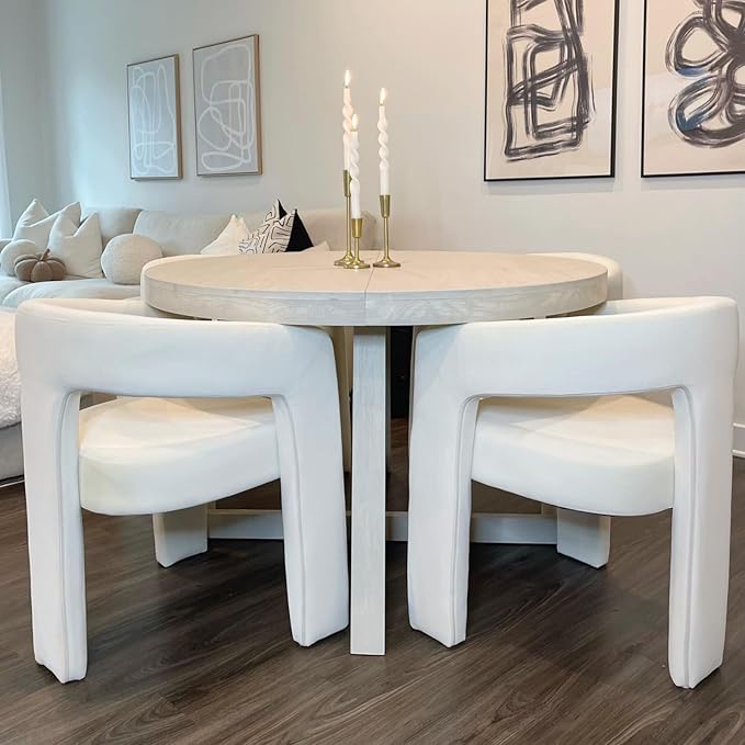 DAYALANE Modern Barrel Dining Chairs Set of 4, Upholstered Leatherette Dining Room & Kitchen Chair with Curved Back, Comfy Accent Side Reading Armchair for Living Room Bedroom Kitchen Office, White