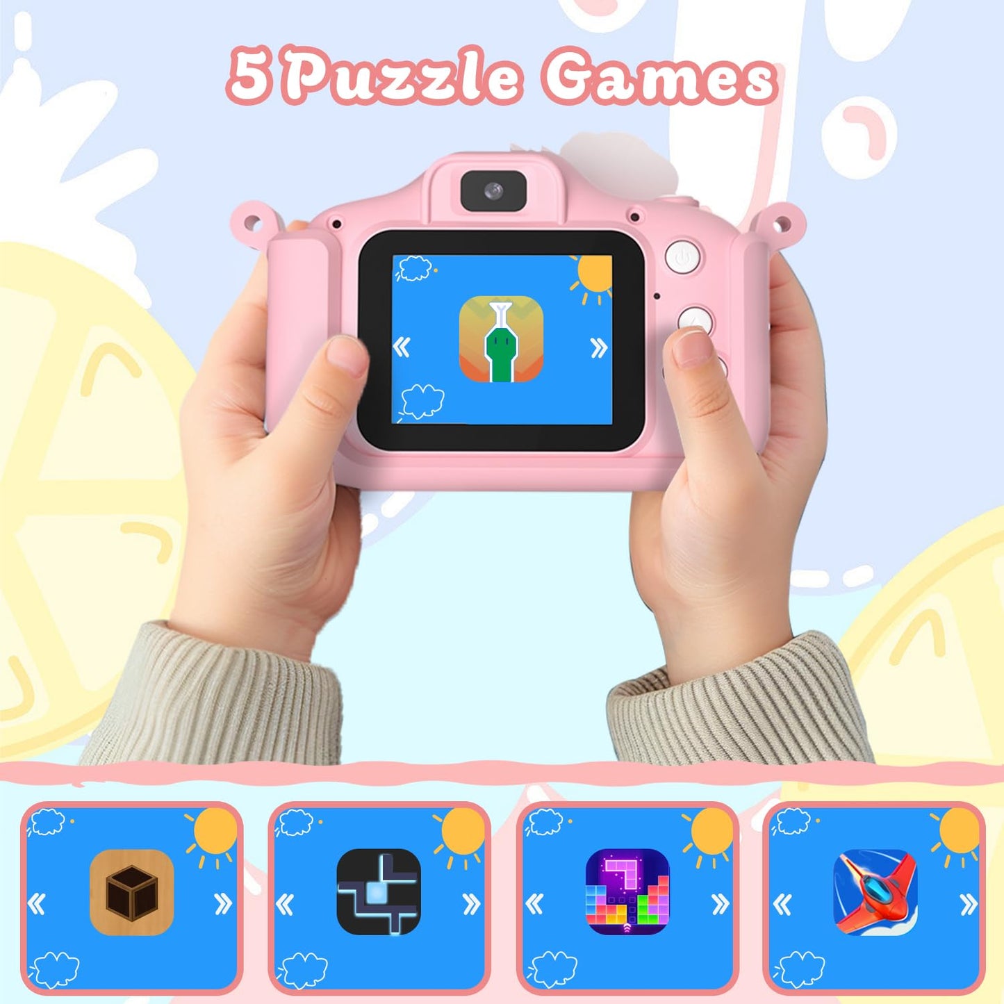 Kids Camera Toys for 3-12 Year Old Girls Boys,Children Digital Video Camcorder Camera, Upgrade Kids Selfie Camera, HD Kids Digital Video Cameras for Toddler with Cartoon Soft Silicone Cover