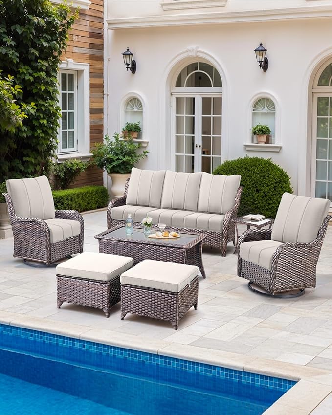 ACTREST Luxury 24x24x6 Inch Kitty Outdoor Cushions - Water Resistant 1 Set Zippered Patio Chair Back&Seat Cushion for Wicker Dining Rocking Swivel Chairs Loveseat Couch Sectional Sofa - Beige